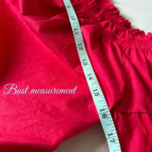 GAP Off-Shoulder Eyelet Bell-Sleeve Top Red Navy Embroidery Cotton blouse - Picture 7 of 12